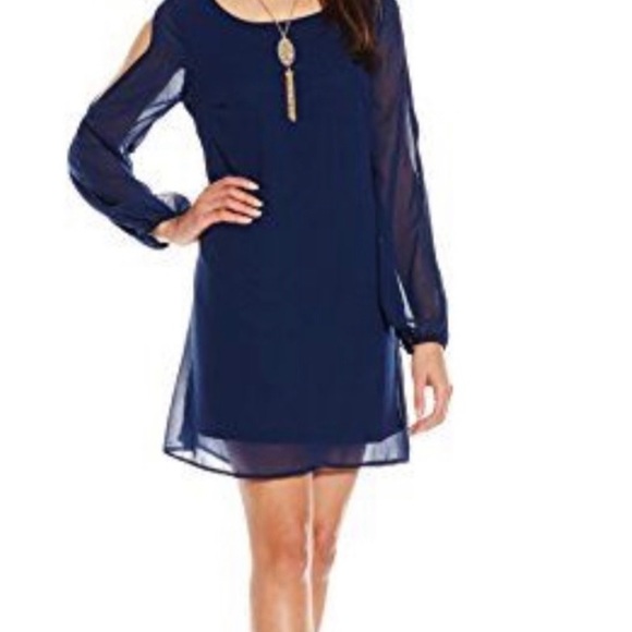 BCX Navy Blue dress with open arm sleeves and beading on cuffs. Size small. - Picture 2 of 8